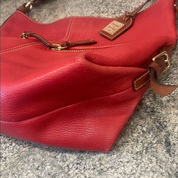 Dooney & Bourke Red Pebbled Leather Hobo with Braided Handle & Diagonal Zips Y2K - Picture 6 of 12